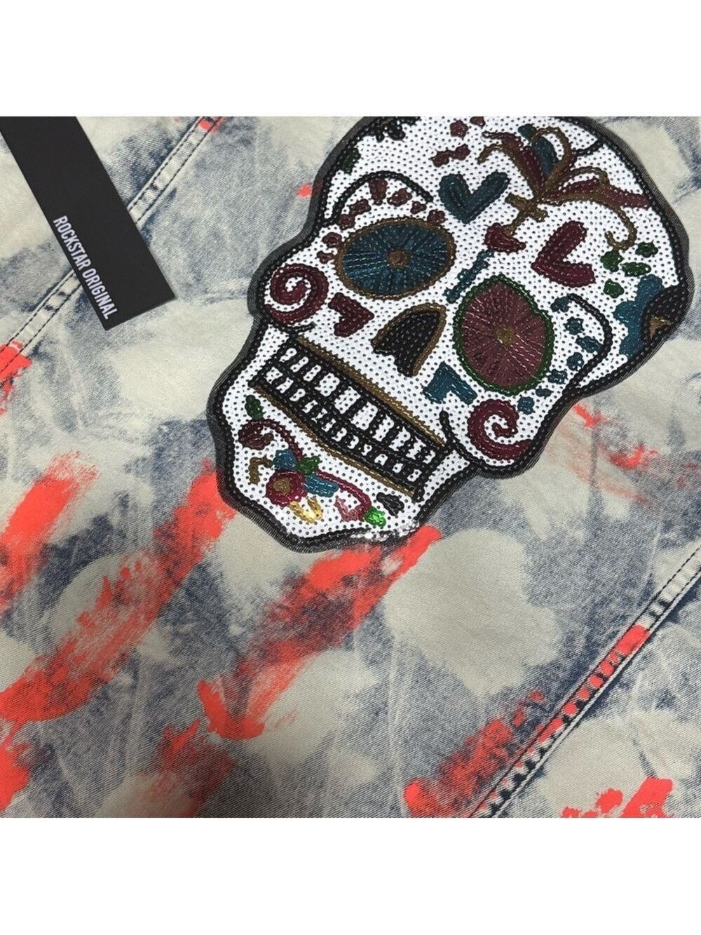 Your Adventure Oversized Sequin Sugar Skull Denim Jacket Customize with Travel! - Picture 7 of 7